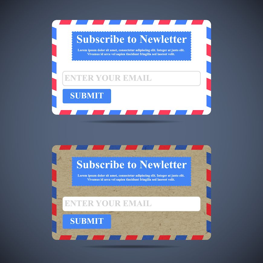 2 different newsletter subscription forms juxtaposed (yeah I used that 10 cent word).