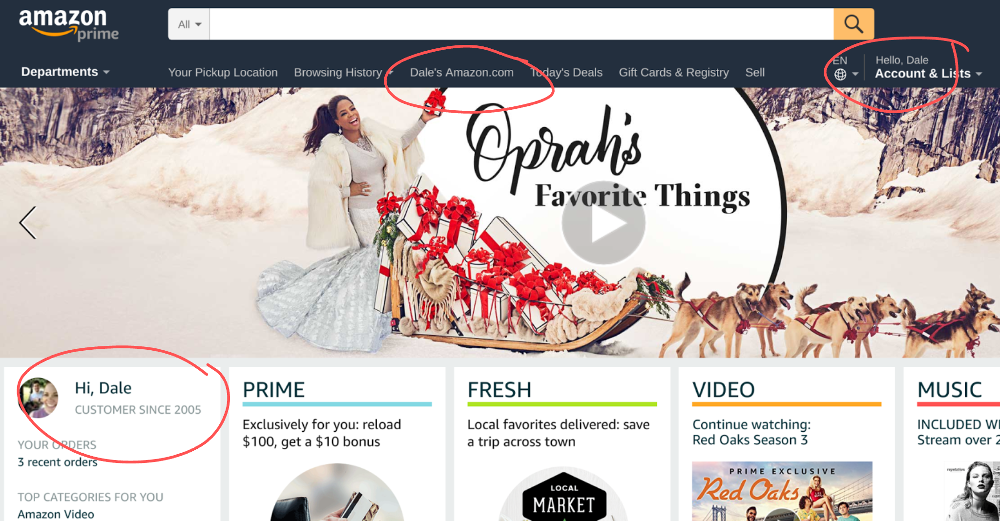 Screenshot demonstrating Amazon personalization