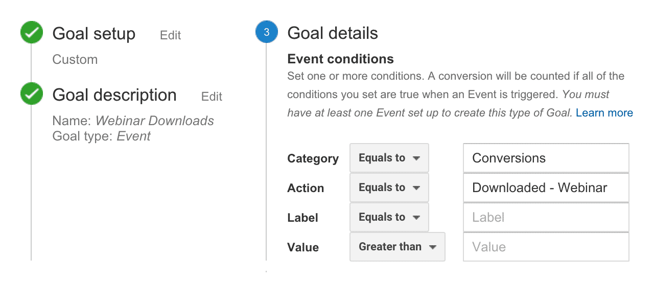 Google Analytics - Event Based Goal Configuration