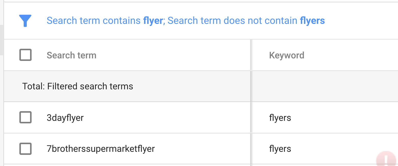 Flyer Filter AdWords Negative Example for Ecommerce