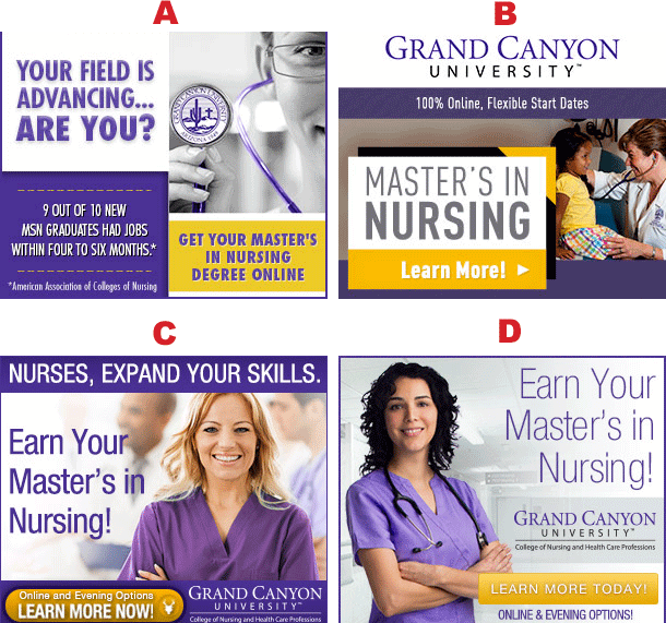 Four nursing ads with different copy