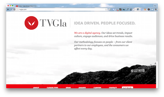 Homepage screenshot of Los Angeles digital agency, TVGla.