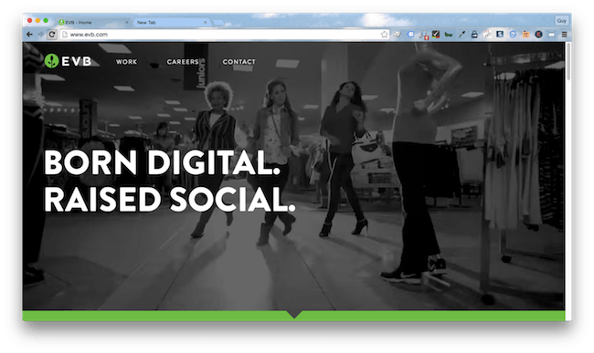 Homepage screenshot of Colorado and California marketing agency, EVB.