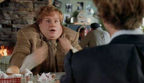 Chris Farley in Tommy Boy showing off his unlimited energy supply.