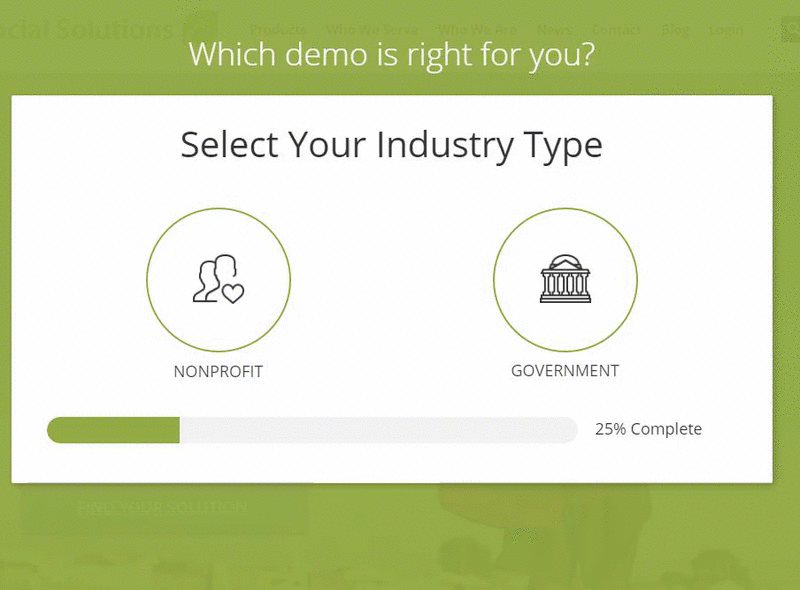 product wizard “self-selection” quiz example