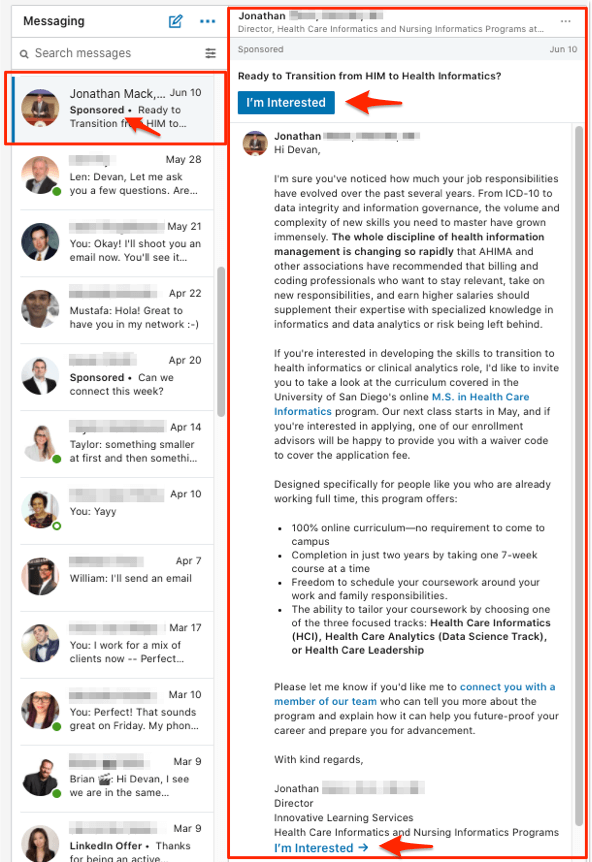 LinkedIn Message Ads Example 2