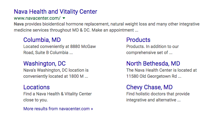 SERP features example Site Links