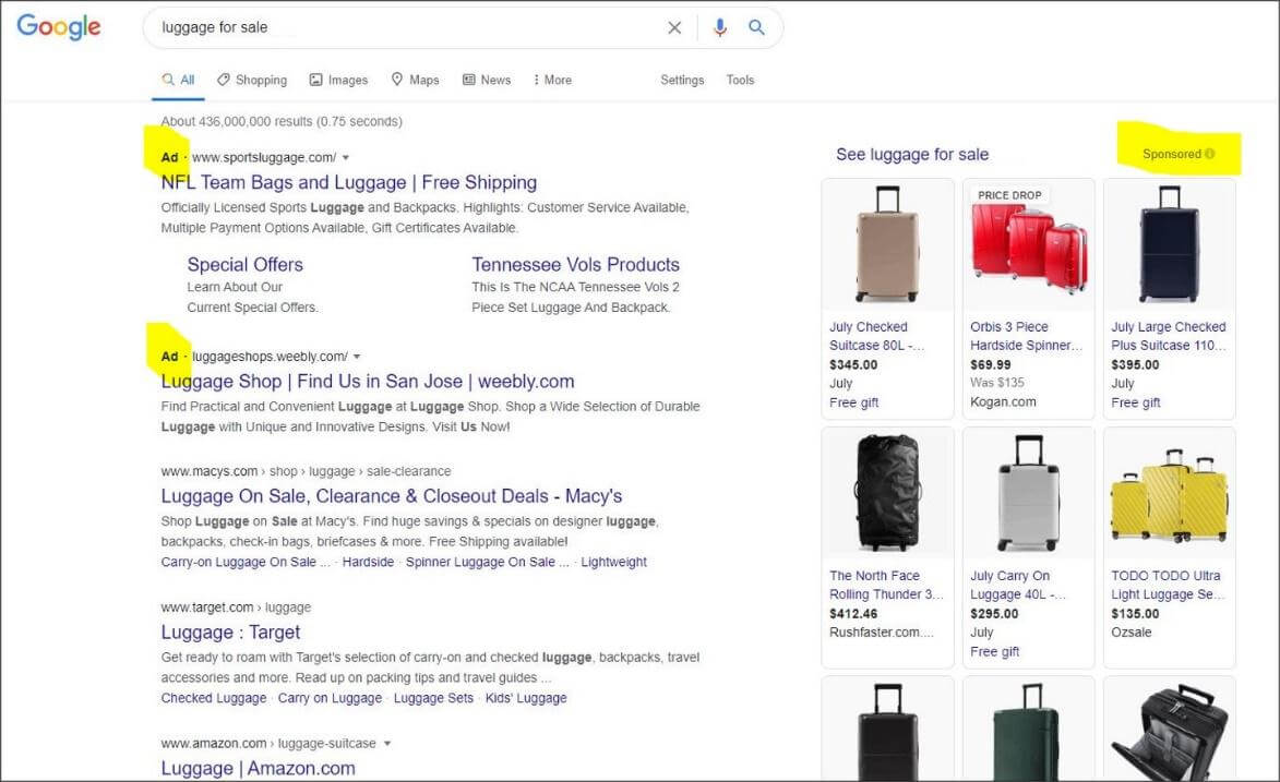 Example of Google ads