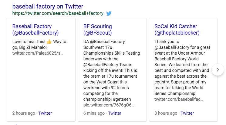 Twitter Results SERP Feature example