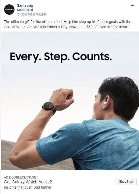 Samsung Facebook Ad Example