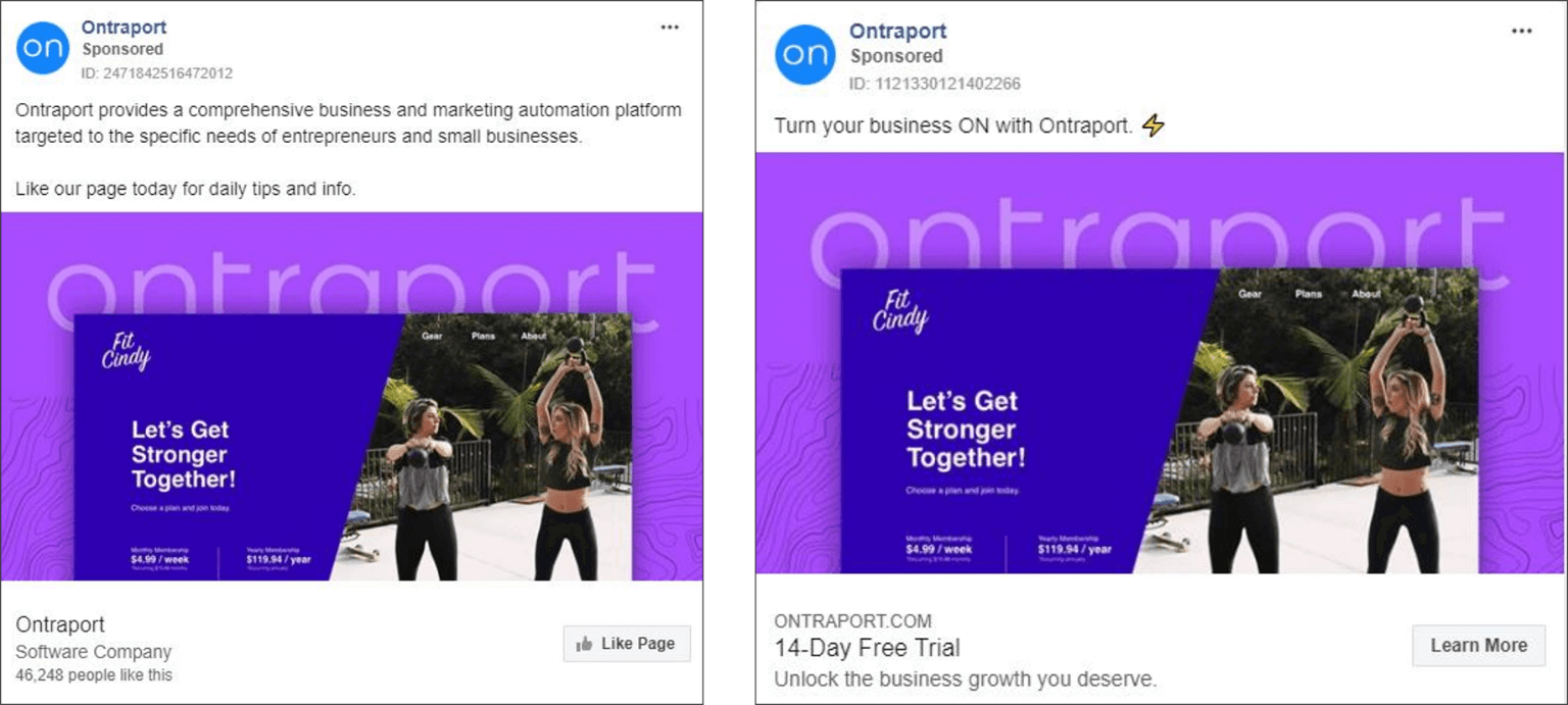 Ontraport Facebook Ad with clear CTA