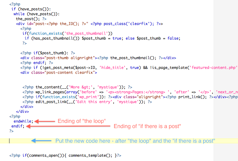 WordPress Page Template Code Loop