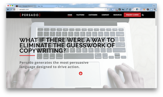 Homepage screenshot of New York copywriting agency, Persado.