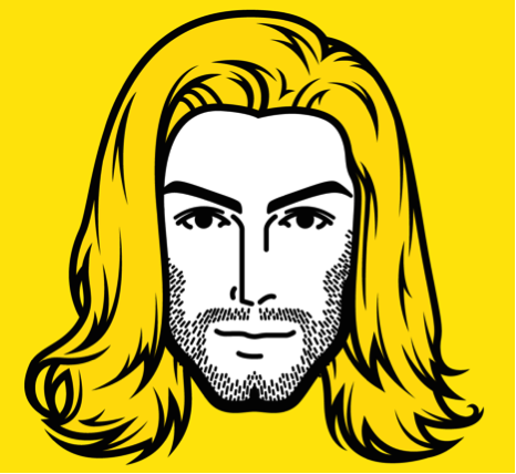 Example persona face -- the statuesque face of a male with a strong jawline and long, flowing locks of golden hair