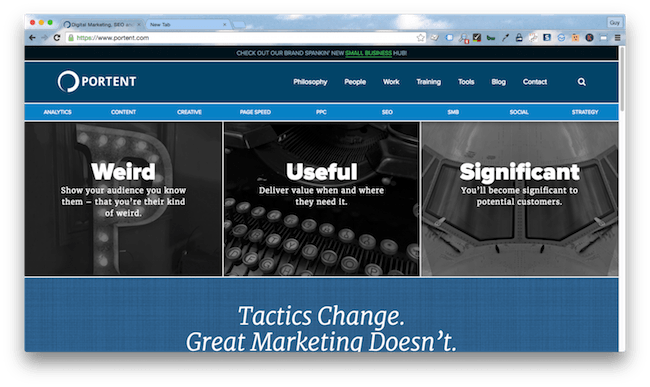 Homepage screenshot of Seattle, WA digital marketing agency, Portent.