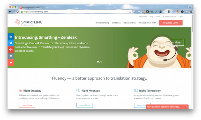 Homepage screenshot of New York marketing translation agency, Smartling.
