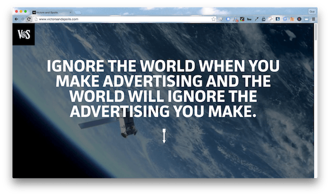 Homepage screenshot of Colorado advertising agency, Victors and Spoils.